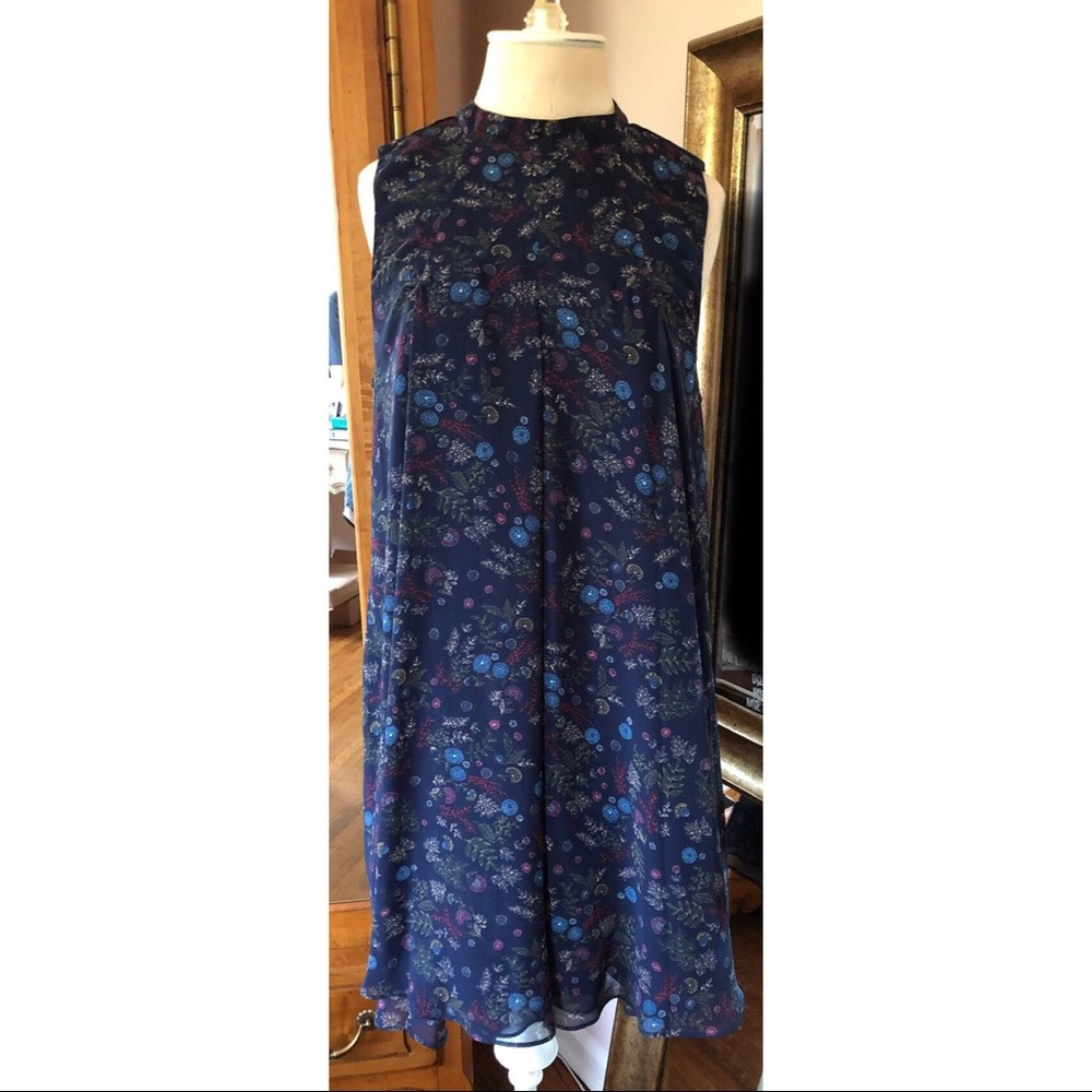 BCBG Navy blue floral shift dress